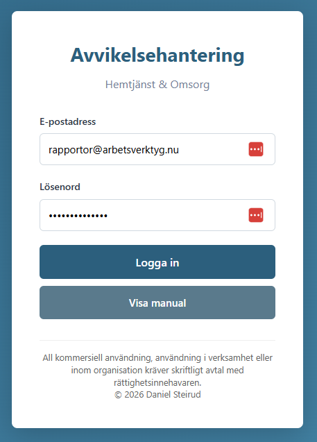 Inloggningssidan